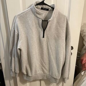 Automet Women's Light Gray Zip-Up Sweater